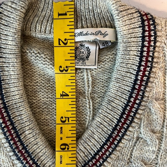 Vintage Men's Alpaca Beige Cable Knit Sweater with Stripes Italy - Picture 10 of 10